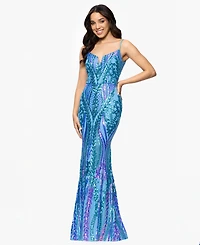 Blondie Nites Juniors' Sequin Notched-Neck Mermaid Gown