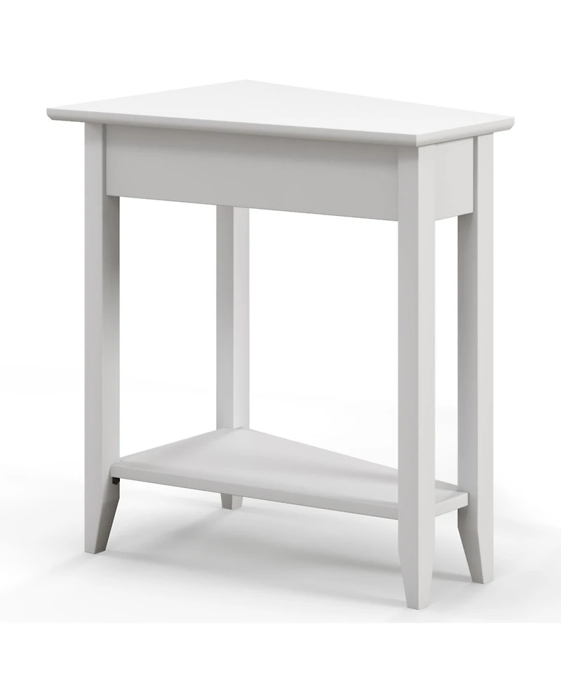 2-Tier Wedge Narrow End Table with Storage Shelf and Solid Wood Legs