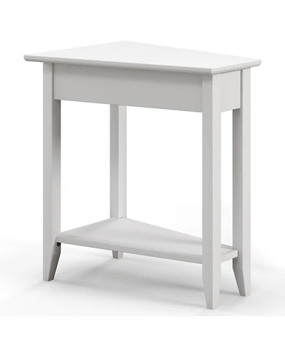 2-Tier Wedge Narrow End Table with Storage Shelf and Solid Wood Legs