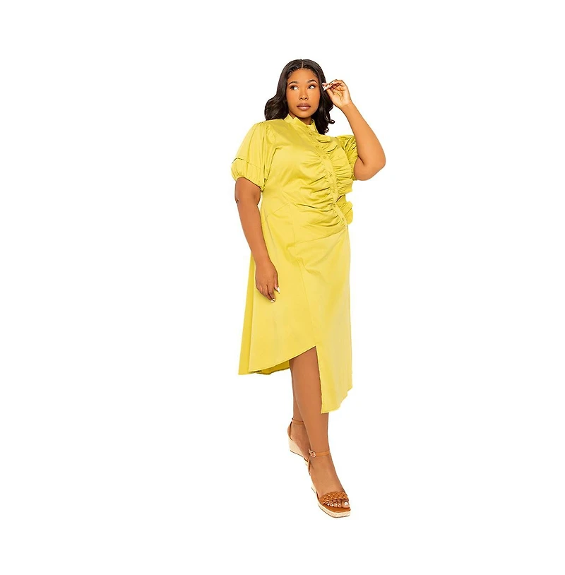 Buxom Couture Women's Plus Asymmetrical Ruffle Shirt Dress