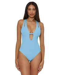 Becca Women's Modern Edge Textured Plunging-Neck Swimsuit