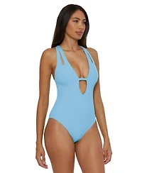Becca Women's Modern Edge Textured Plunging-Neck Swimsuit