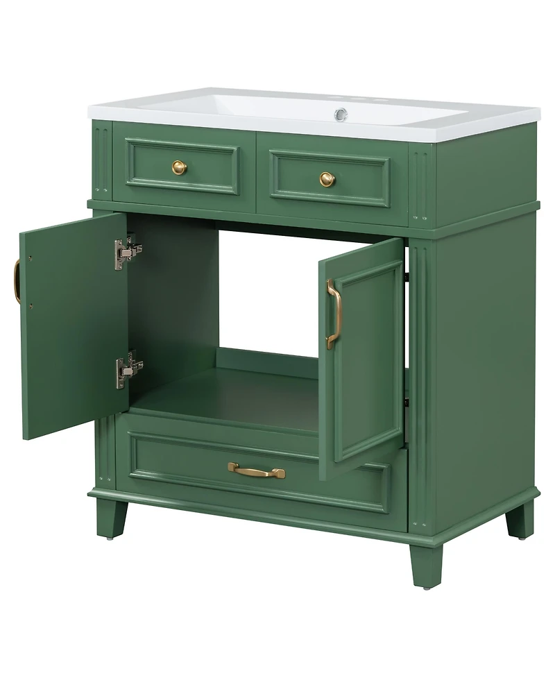 Streamdale 30" Green Bathroom Vanity with Resin Sink and Soft Closing Doors