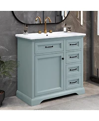 Streamdale 36" Bathroom Vanity with Sink, Ceramic Sink, 2 Tip-out Drawers, Soft Close Door Hinges, Grey