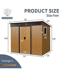 Streamdale 8 ft x 6 ft Outdoor Metal Storage Shed with Window and Transparent plate for Garden, Lawn (Coffee)