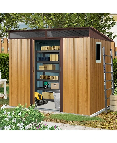 Streamdale 8 ft x 6 ft Outdoor Metal Storage Shed with Window and Transparent plate for Garden, Lawn (Coffee)