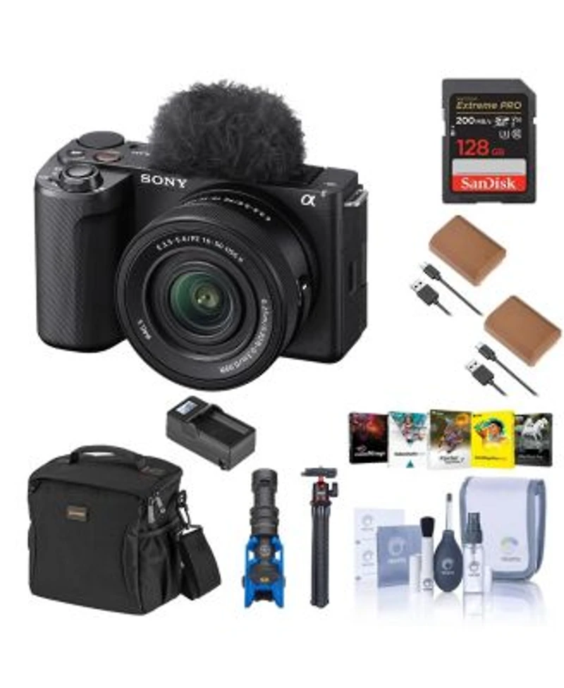 Sony Alpha Zv E10 Ii Mirrorless Camera With E Pz 16 50mm F 3.5 5.6 Oss Ii Lens Black Bundle With 128gb Memory Card 2x Battery Charger Base