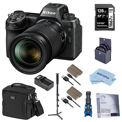 Nikon Z6III Mirrorless Camera with Nikkor Z 24-70mm f/4 S Lens, Bundle with Filter Kit, 128GB Memory Card, Battery, Monopod Stick, Microphone, Charger