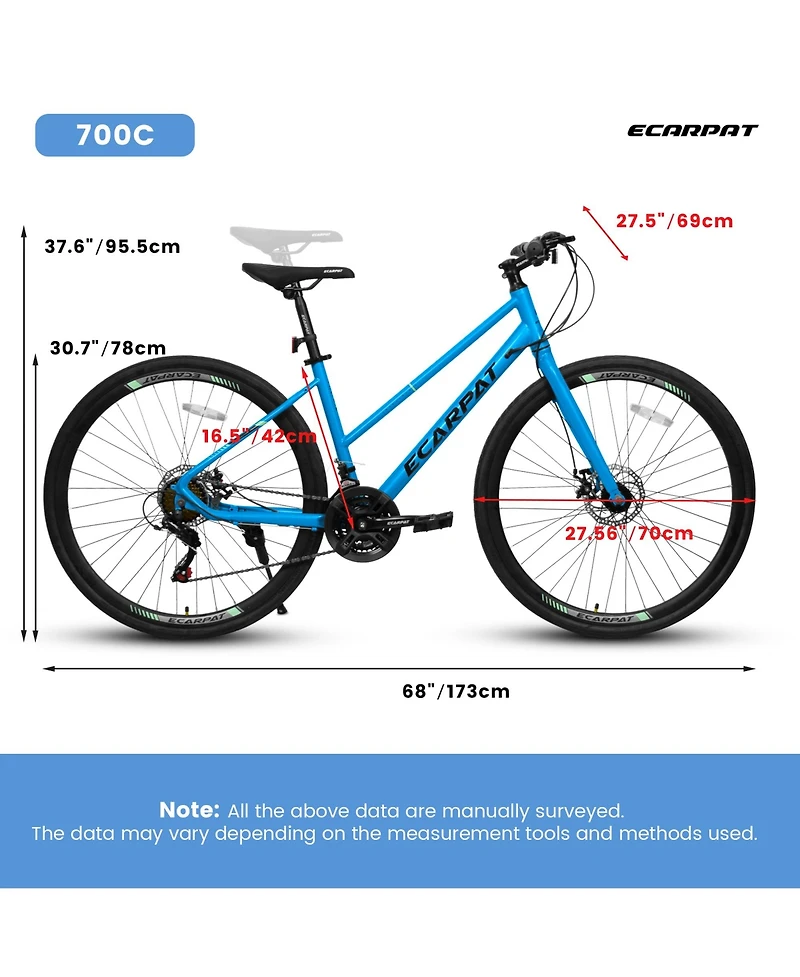Streamdale 700C Road Hybrid Bike for Adult, 21-Speed Road Bike Road Bicycle Carbon Steel Frame/Dual-Disc Brakes/Multiple Colors