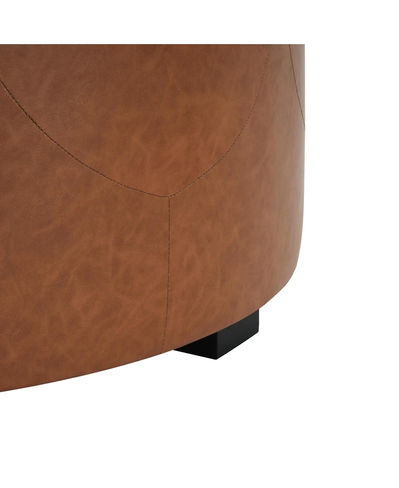 Streamdale Upholstered Button Tufted Round Ottoman, Pu, Orange Brown