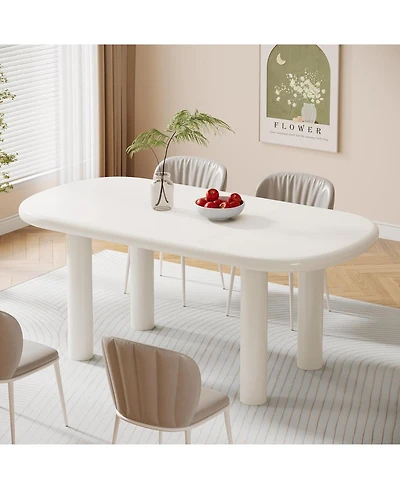 Tribesigns Oval Dining Table for 6 People, 63-Inch Modern Kitchen Table, Wood Dinner Table with Cylindrical Legs for Kitchen Dining Room (Only Table)