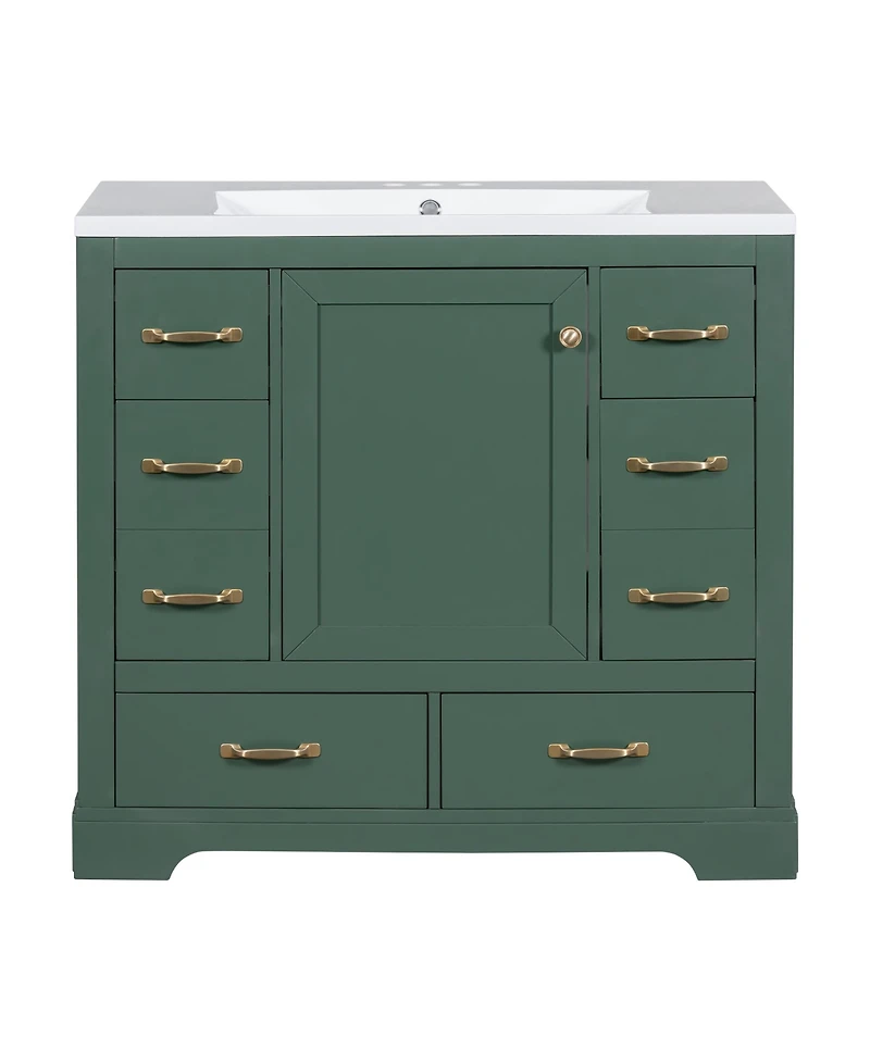 Streamdale 36" Bathroom Vanity with Sink Combo, Six Drawers, Multi-Functional Drawer Divider, Adjustable Shelf, Green