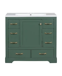 Streamdale 36" Bathroom Vanity with Sink Combo, Six Drawers, Multi-Functional Drawer Divider, Adjustable Shelf, Green