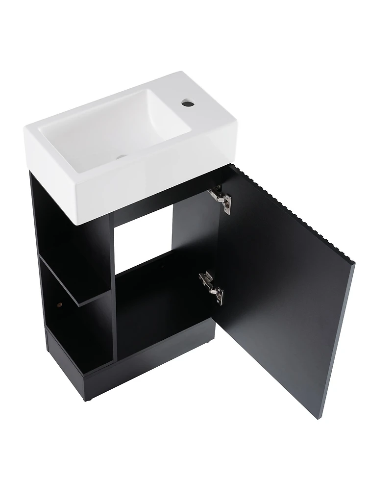 Streamdale 18.6" Bathroom Vanity with Sink, Bathroom Vanity Cabinet with Two-tier Shelf, Left or Right Orientation, Black