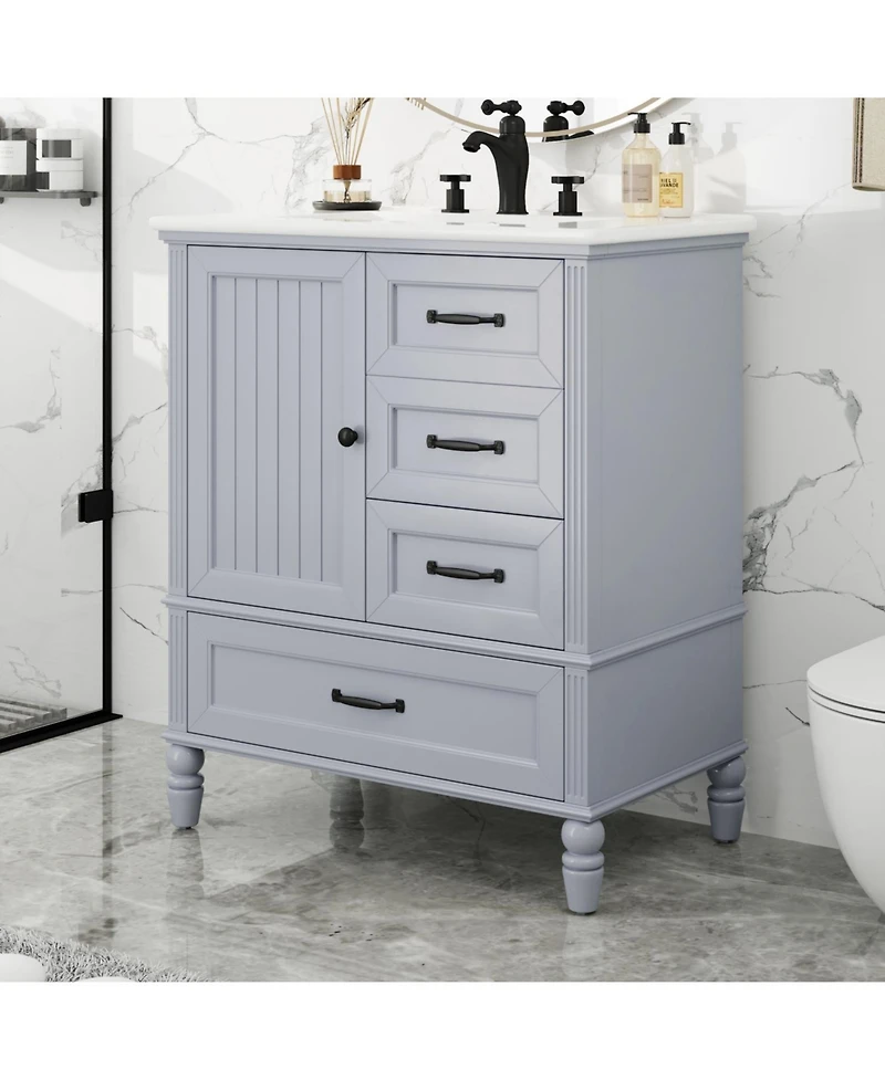 Streamdale 30" Grey Bathroom Vanity Cabinet with Sink and Storage