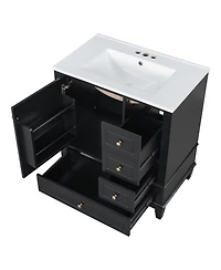 Streamdale 30" Bathroom Vanity with Sink, One Door with Shelf and Three Drawers, Soft Close Door, Black