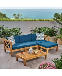 Streamdale Exotic Acacia Wood Sectional Sofa Set with Water-Resistant Cushions for Outdoor Comfort