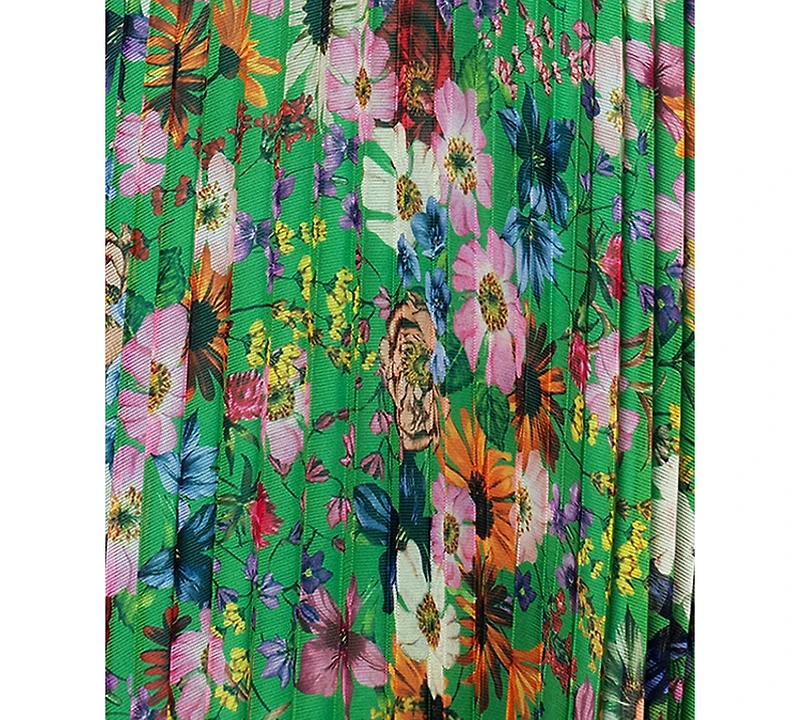 Betsy & Adam Plus Printed Pleated Long-Sleeve Gown