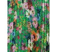 Betsy & Adam Plus Printed Pleated Long-Sleeve Gown