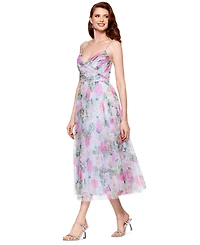 Betsy & Adam Petite Pleated Tulle Midi Dress