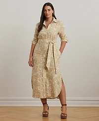 Lauren Ralph Plus 100% Linen Floral Shirtdress
