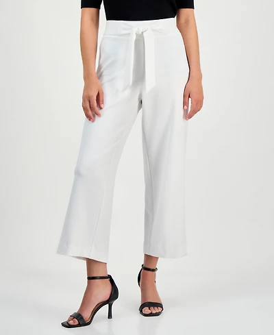 Ak Anne Klein Petite Tie-Waist Wide-Leg Cropped Pants