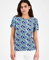Ak Anne Klein Petite Geo-Print Tulip-Sleeve Top