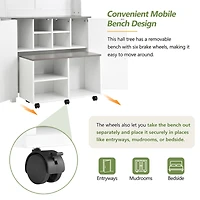 Streamdale Farmhouse 4-in-1 Hall Tree with Barn Doors Movable Bench, Hooks, Shoe Storage, & Wheels