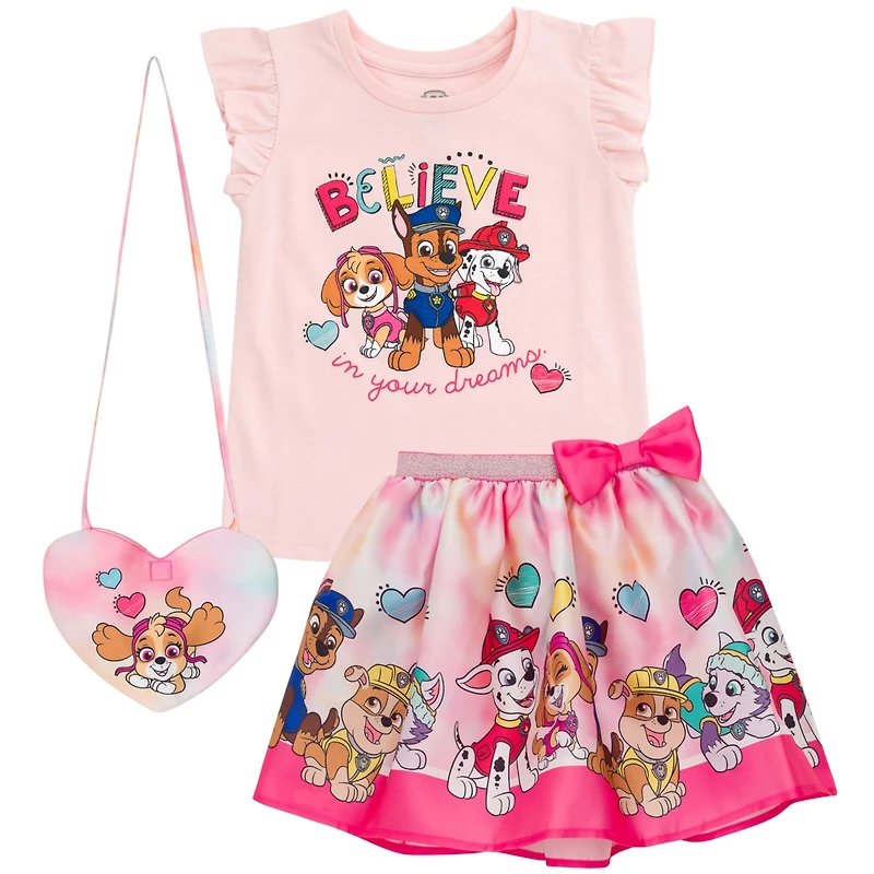 Paw Patrol Toddler Girls Tank Top Skirt and Bag 3 Piece Outfit Set