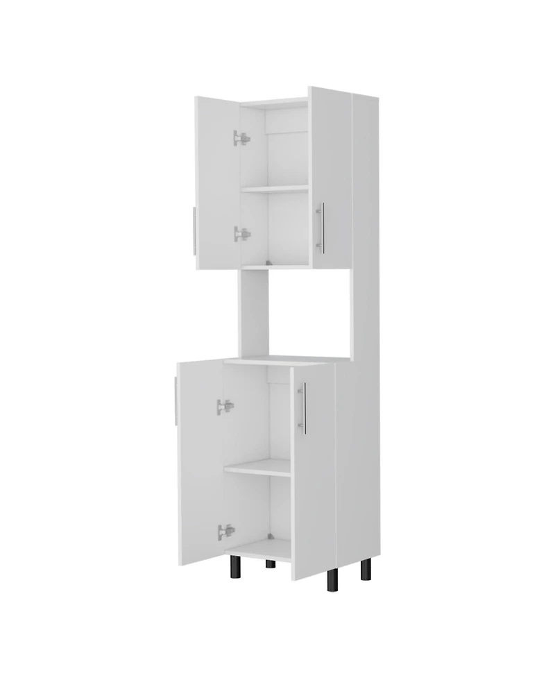 Fm Furniture Ko Vaya Double Cabinet Kitchen Pantry with Open Storage, White