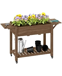Outsunny Raised Garden Bed, Wood Planter with Liner, Natural