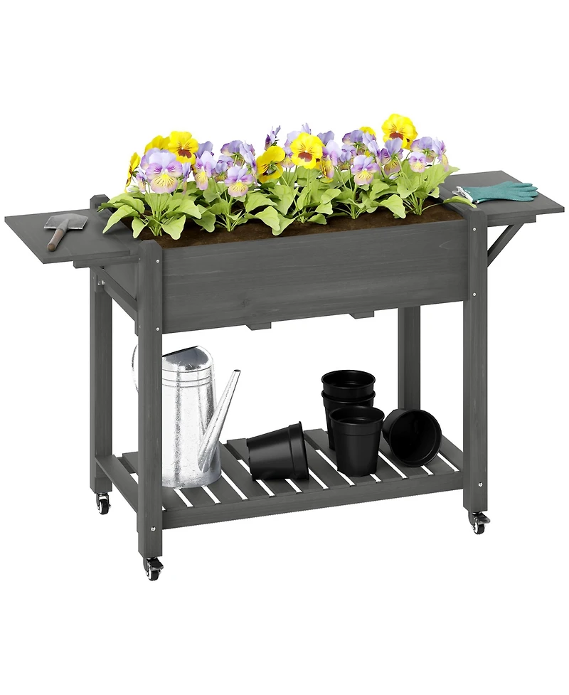 Outsunny Raised Garden Bed, Wood Raised Planter with Liner, Natural