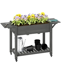 Outsunny Raised Garden Bed, Wood Raised Planter with Liner, Natural