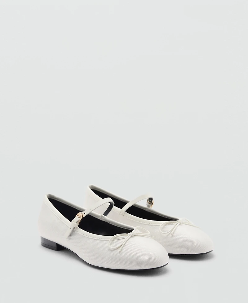 Mango Women's Strip And Bow Detail Ballerina Shoes