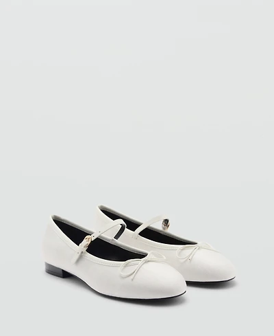 Mango Women's Strip And Bow Detail Ballerina Shoes
