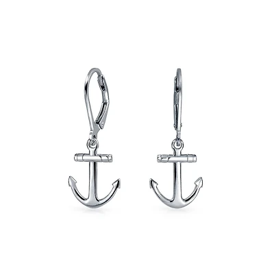 Bling Jewelry Nautical Anchor Dangle Earrings in 14K Gold Plated Sterling Silver