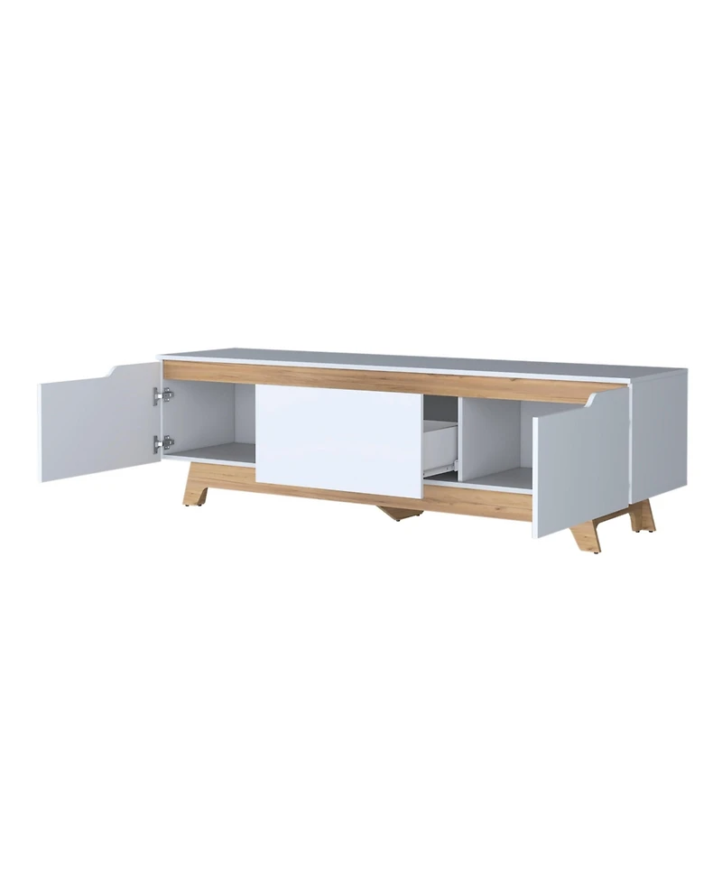 Fm Furniture Lyman Entertainment Center with Two Doors, White and Natural Oak