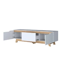 Fm Furniture Lyman Entertainment Center with Two Doors, White and Natural Oak