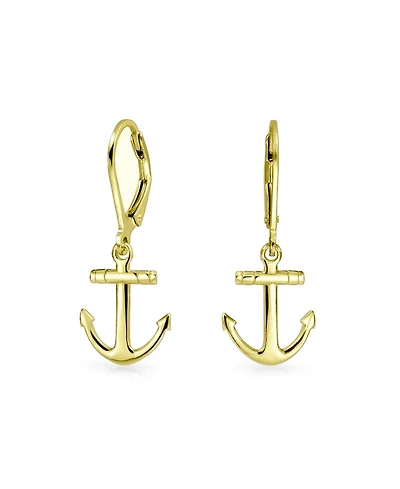 Bling Jewelry Tropical Beach Anchor Lever back Dangle Earrings 14K Gold Plated Sterling Silver
