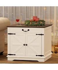 Farmhouse End Table with Charging Station, 23.6" Large Sofa Side Table with Drawer and Back Storage Shelf