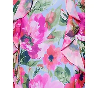 Xscape Plus Printed A-Line Ruffle-Skirt Dress