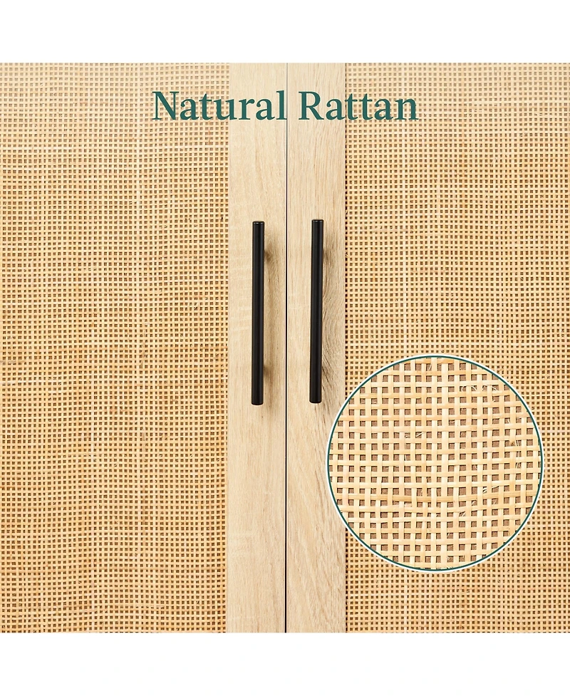 Best Choice Products 2-Door Natural Rattan 34 x 24in Storage Cabinet for Bathroom, Living, Dining w/ Adjustable Shelves