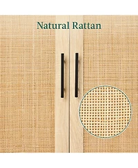 Best Choice Products 2-Door Natural Rattan 34 x 24in Storage Cabinet for Bathroom, Living, Dining w/ Adjustable Shelves