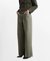 Mango Women's Belt Detail Wide Leg Jeans