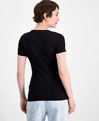 Guess Women's Glitter-Logo Short-Sleeve Crewneck Top
