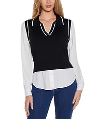 Belldini Women's Collared Two-Fer Sweater