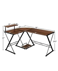 L-Shaped Desk Reversible Corner Computer Desk with Movable Shelf and Cpu Stand