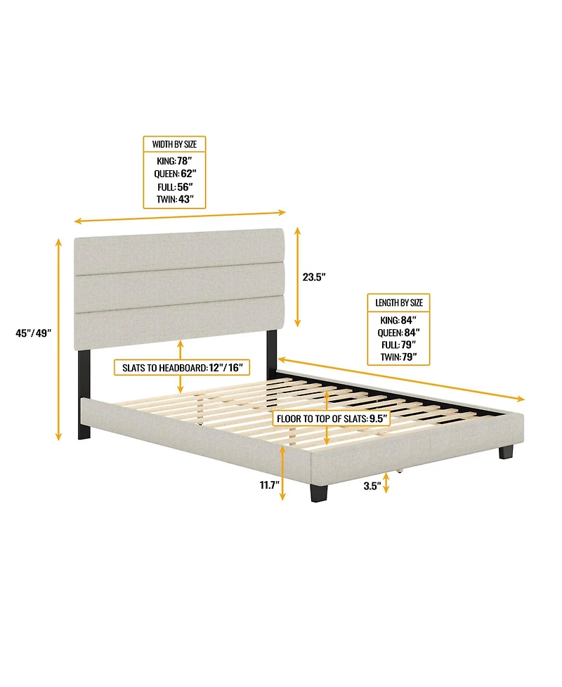 Sicily Linen Upholstered Platform Bed Frame with Adjustable Headboard - Boyd Sleep