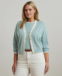 Lauren Ralph Plus Two-Tone Cotton-Blend Cardigan