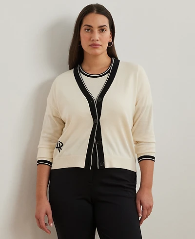 Lauren Ralph Lauren Plus Size Two-Tone Cotton-Blend Cardigan